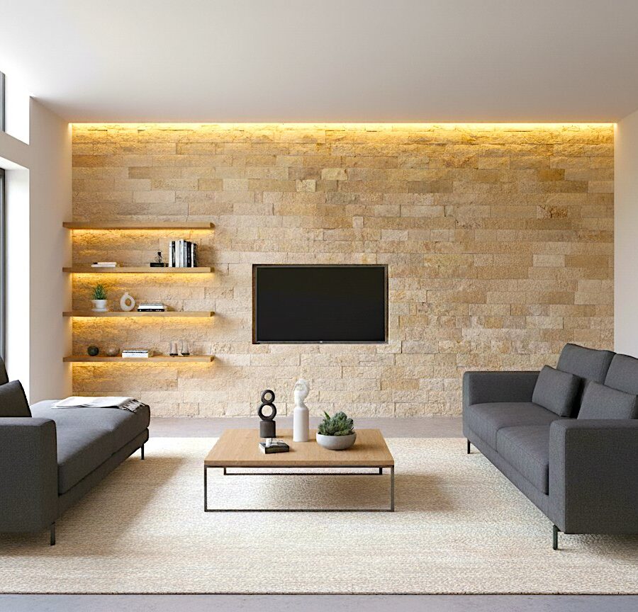 Parement Mural en pierre naturelle Travertin Mix – Finition éclatée – format 10 × LL × 2,2 cm